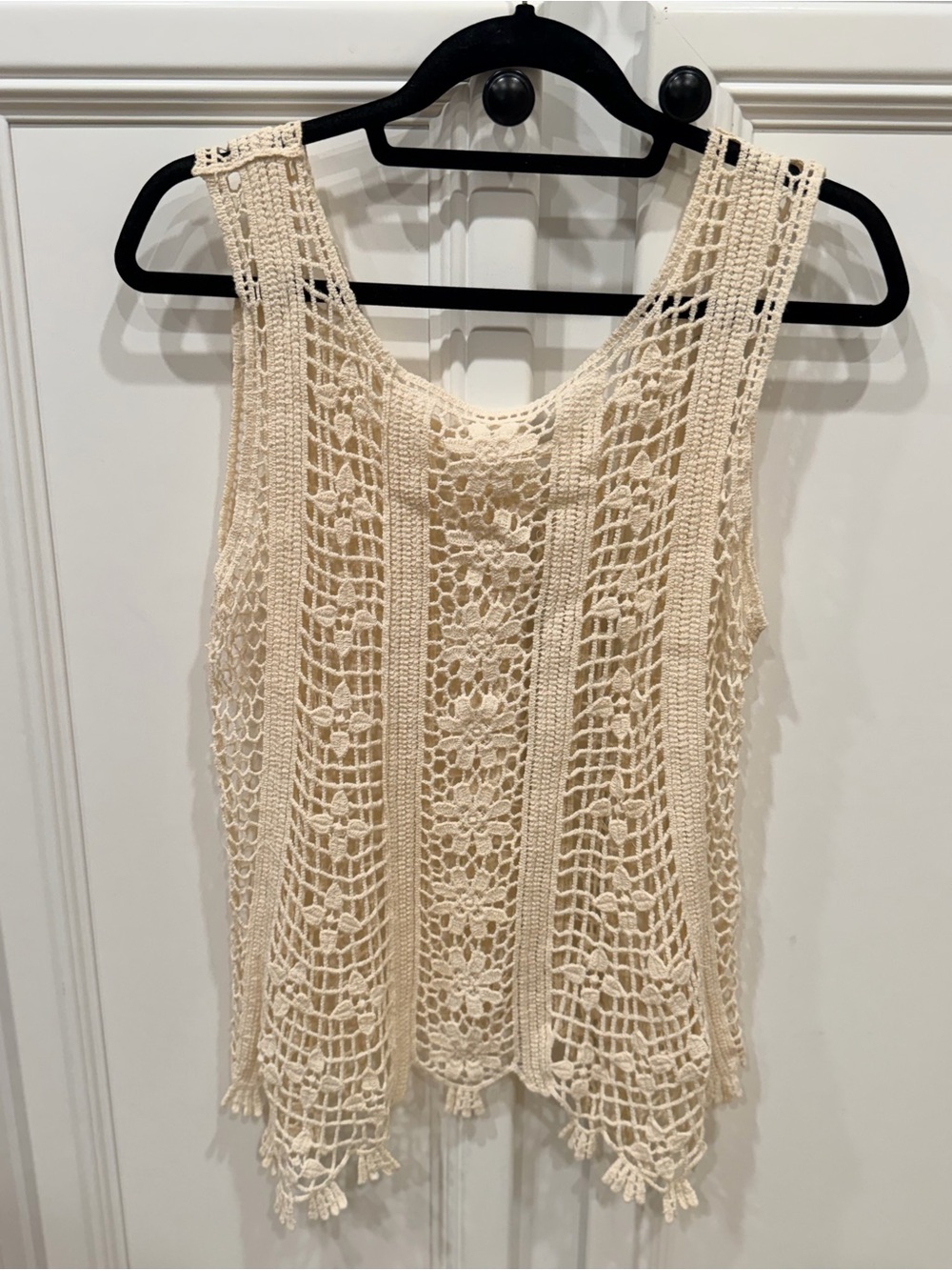 Crochet Knit Tank Top in Cream